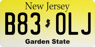 NJ license plate B83OLJ