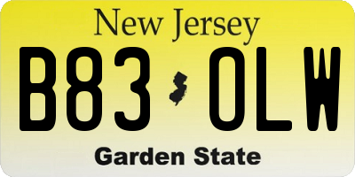 NJ license plate B83OLW