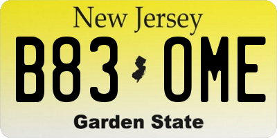NJ license plate B83OME