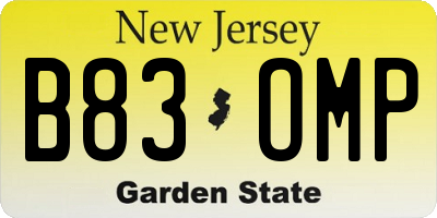 NJ license plate B83OMP
