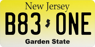 NJ license plate B83ONE