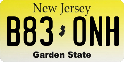 NJ license plate B83ONH