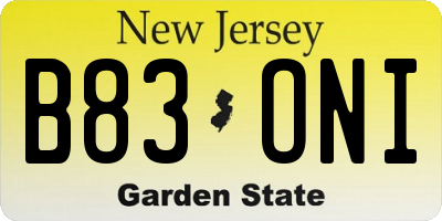 NJ license plate B83ONI