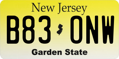 NJ license plate B83ONW