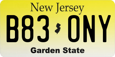 NJ license plate B83ONY