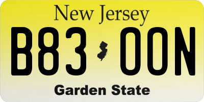 NJ license plate B83OON