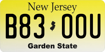 NJ license plate B83OOU