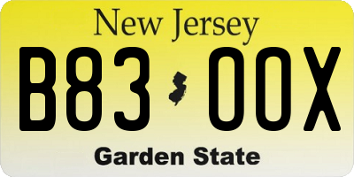 NJ license plate B83OOX