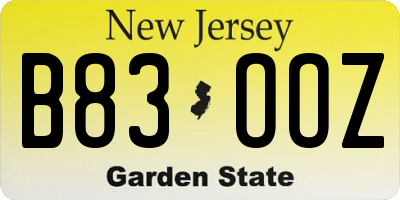 NJ license plate B83OOZ