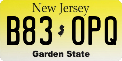 NJ license plate B83OPQ