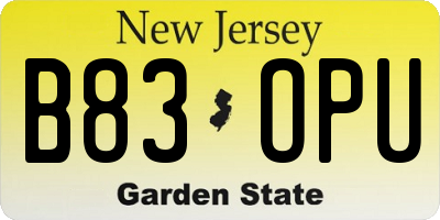 NJ license plate B83OPU