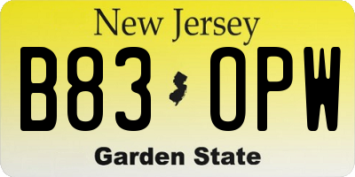 NJ license plate B83OPW