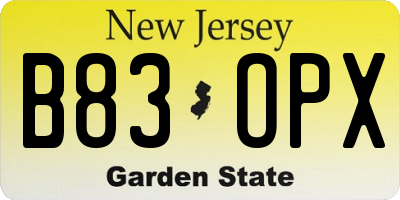 NJ license plate B83OPX