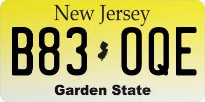 NJ license plate B83OQE