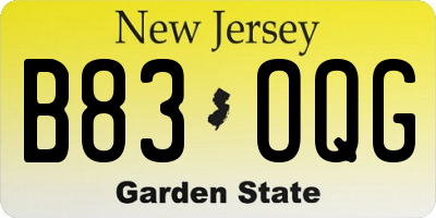 NJ license plate B83OQG