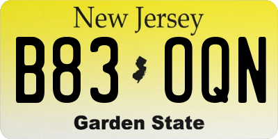 NJ license plate B83OQN