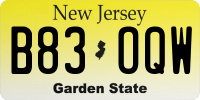 NJ license plate B83OQW