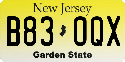NJ license plate B83OQX