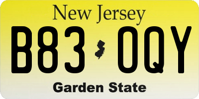 NJ license plate B83OQY