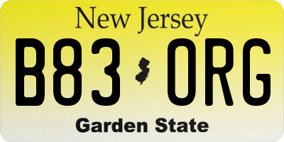 NJ license plate B83ORG