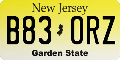 NJ license plate B83ORZ