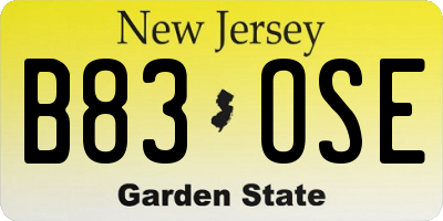 NJ license plate B83OSE
