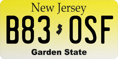 NJ license plate B83OSF