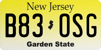 NJ license plate B83OSG