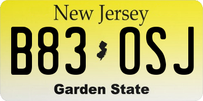 NJ license plate B83OSJ