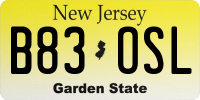 NJ license plate B83OSL