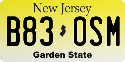 NJ license plate B83OSM
