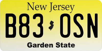 NJ license plate B83OSN