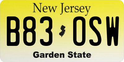 NJ license plate B83OSW