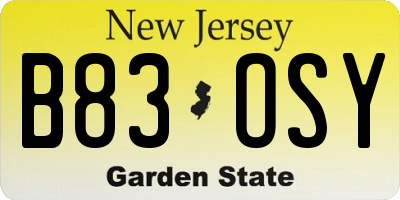 NJ license plate B83OSY