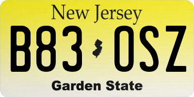 NJ license plate B83OSZ
