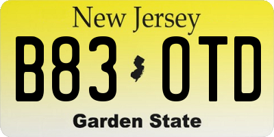 NJ license plate B83OTD
