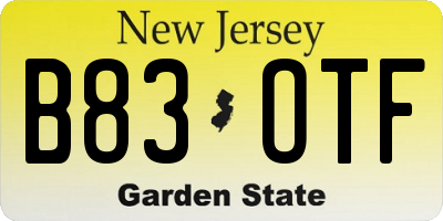 NJ license plate B83OTF