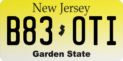 NJ license plate B83OTI