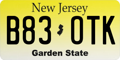 NJ license plate B83OTK