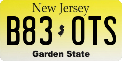 NJ license plate B83OTS