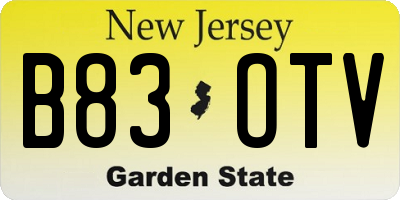 NJ license plate B83OTV