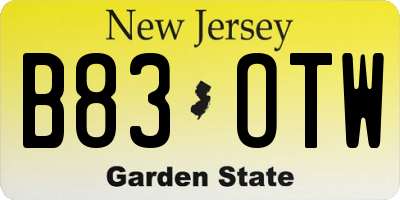 NJ license plate B83OTW