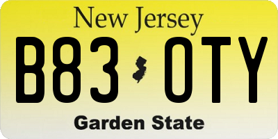 NJ license plate B83OTY