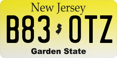 NJ license plate B83OTZ