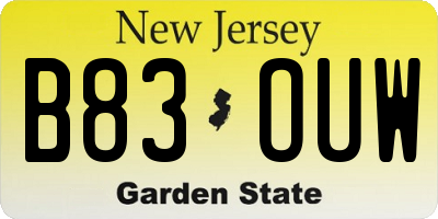 NJ license plate B83OUW