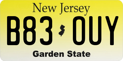 NJ license plate B83OUY
