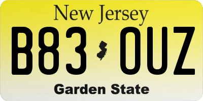 NJ license plate B83OUZ