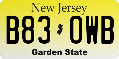 NJ license plate B83OWB