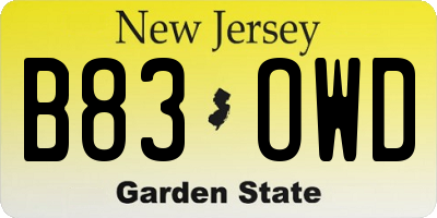 NJ license plate B83OWD