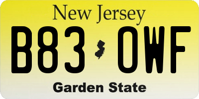NJ license plate B83OWF